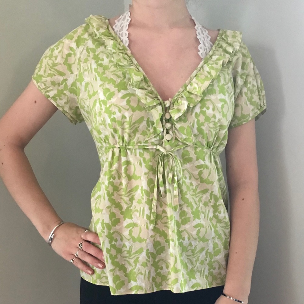 J Crew Ruffle Front Short Sleeve Top